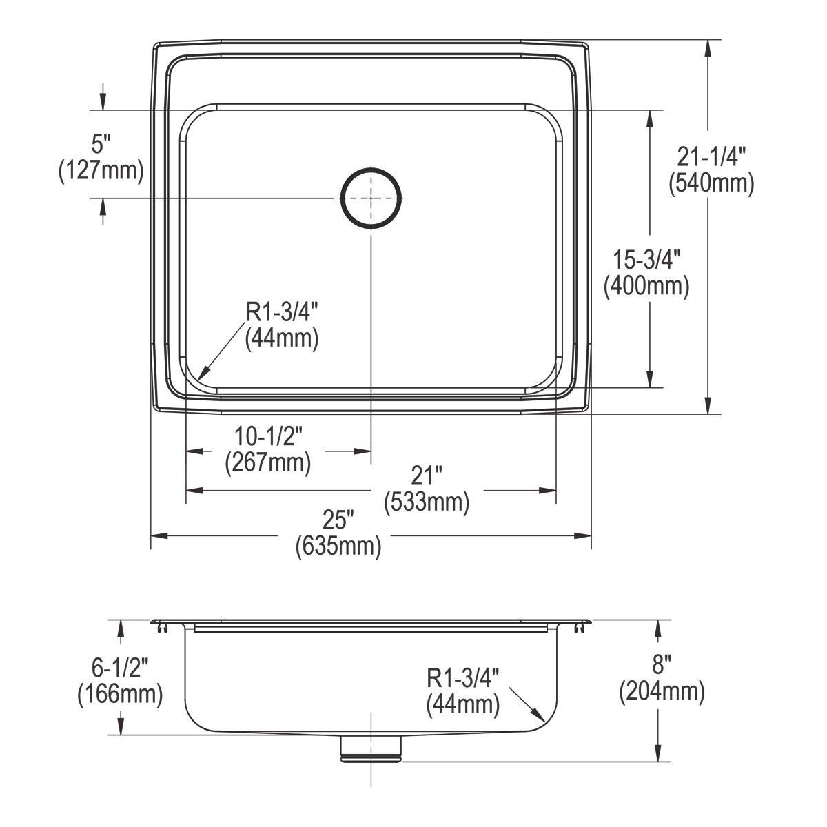 Elkay Chrome 25 x 21-1/4 in. Stainless Steel Single Bowl Drop-in Kitchen Sink in Lustrous Satin 
