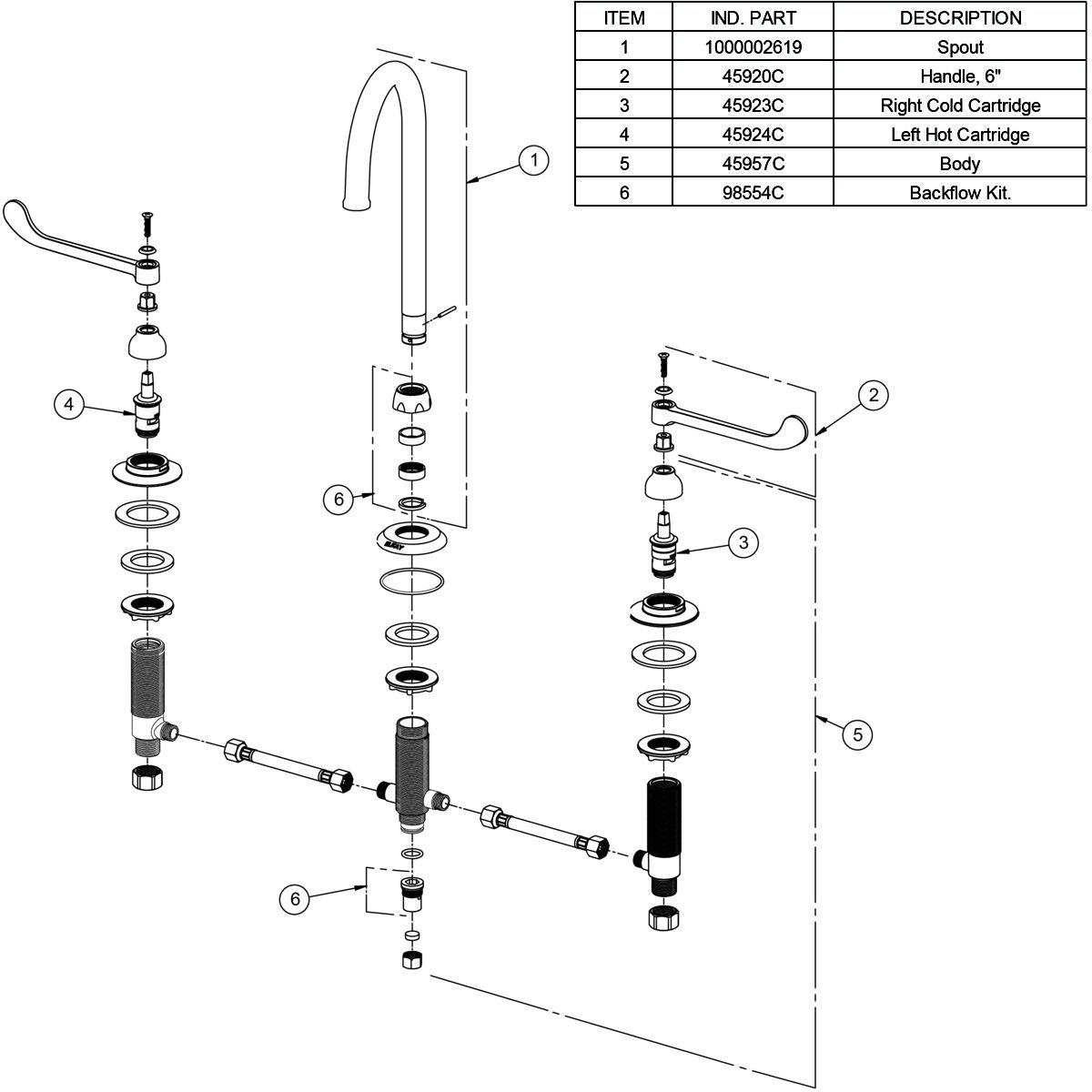 Elkay Chrome DECK MNT WS GN 5IN SPT 1PC WRIST BLD HNDL 6IN 