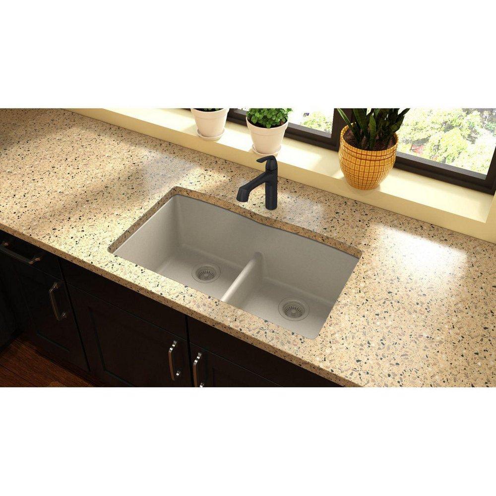 Elkay Bisque 33 x 19 in. No Hole Composite Double Bowl Undermount Kitchen Sink 