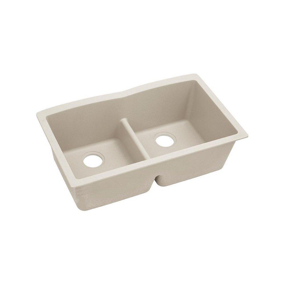 Elkay Bisque 33 x 19 in. No Hole Composite Double Bowl Undermount Kitchen Sink 
