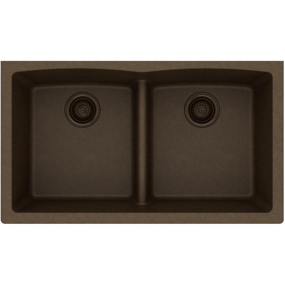 Elkay Mocha 33 x 19 in. No Hole Composite Double Bowl Undermount Kitchen Sink 