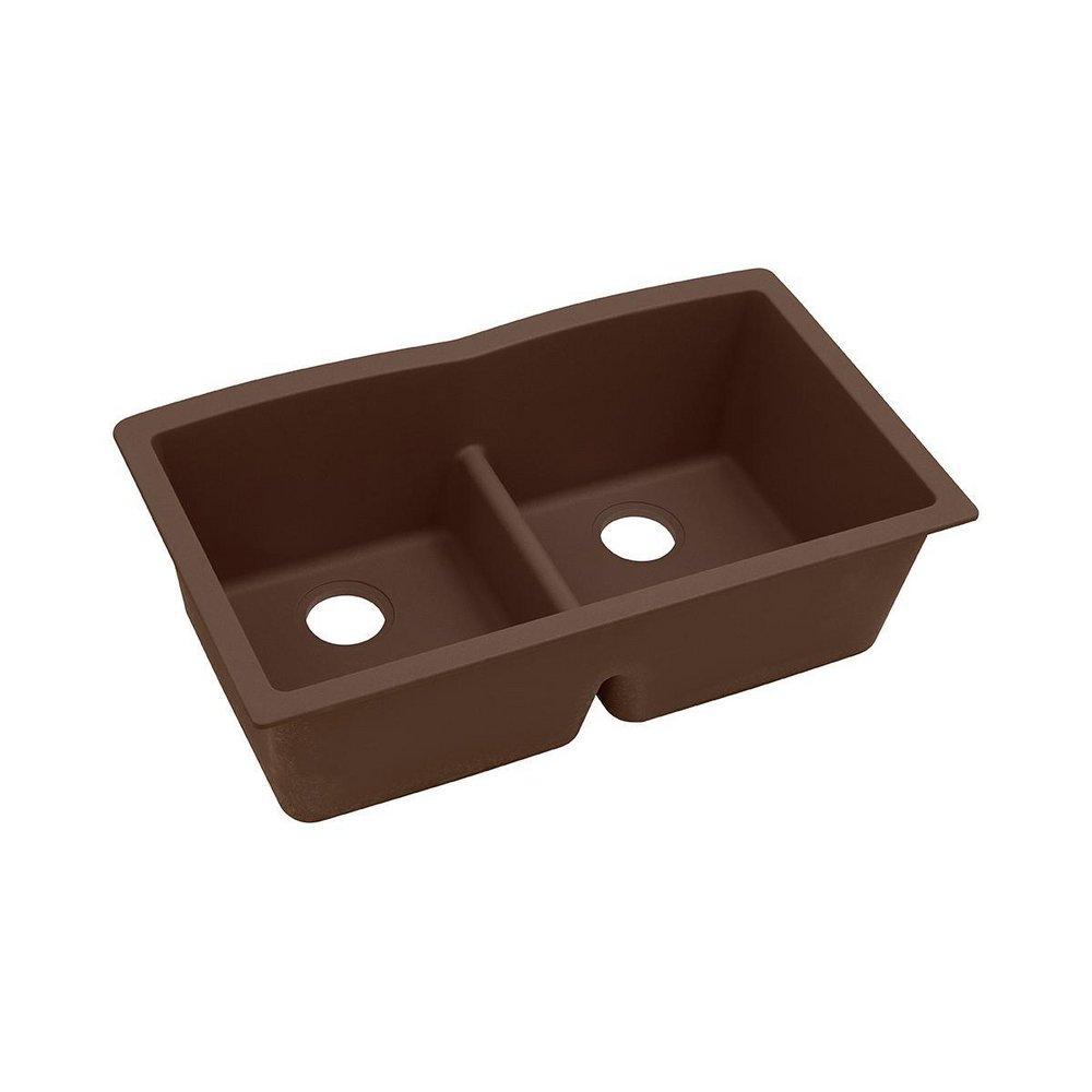Elkay Mocha 33 x 19 in. No Hole Composite Double Bowl Undermount Kitchen Sink 