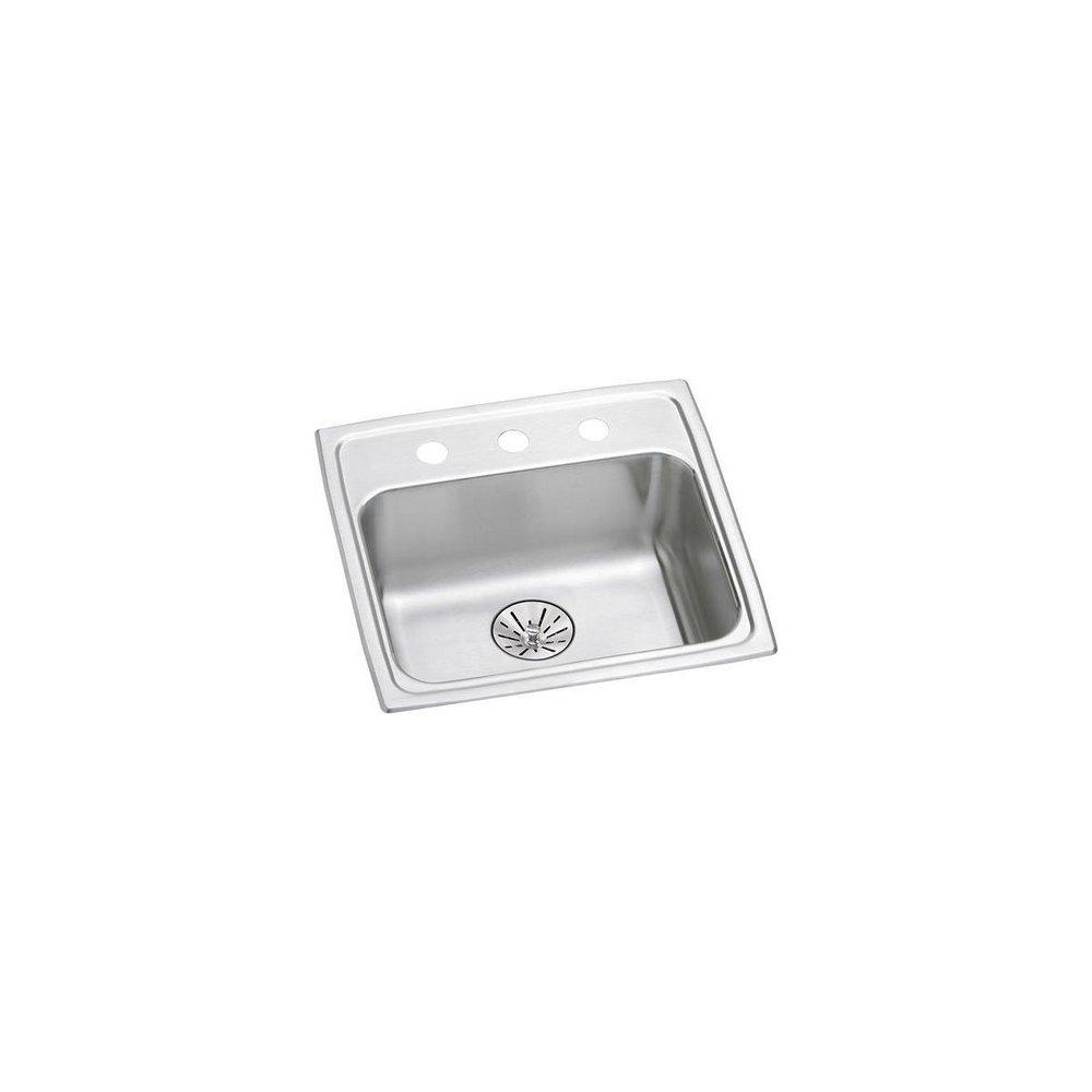 Elkay Lustertone 19 x 18 in. 18 ga 3-Hole 1-Bowl Drop-in 304 Stainless Steel Kitchen Sink with Rear Center Drain 