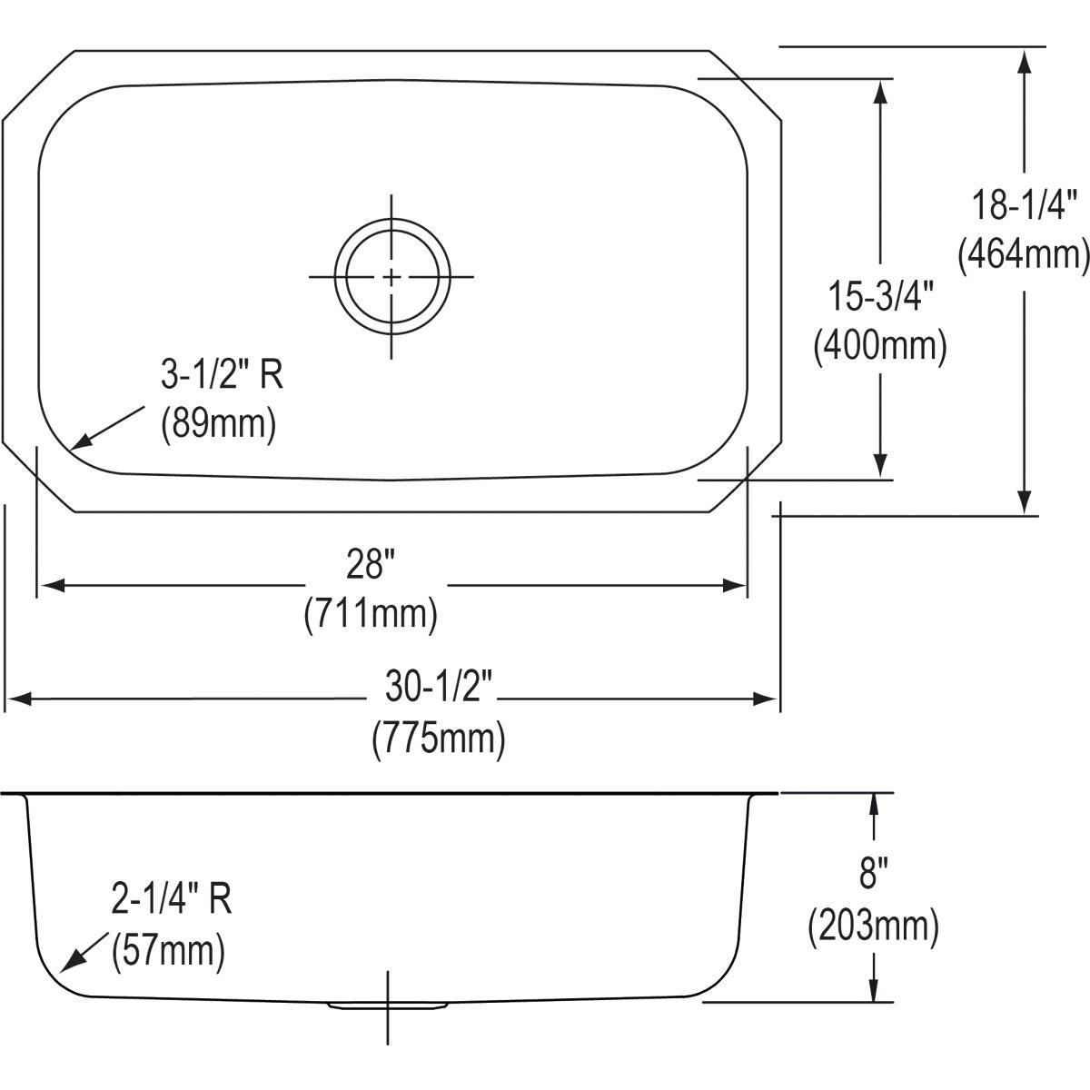 Dayton Satin 30-1/2 x 18-1/4 in. No Hole Stainless Steel Single Bowl Undermount Kitchen Sink 
