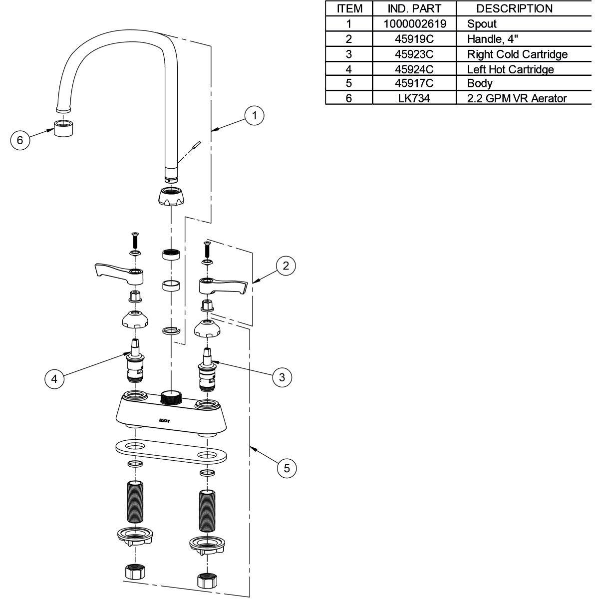 Elkay Chrome DECK MNT 4IN CS GN 8IN SPT 1PC WRIST BLD HNDL 4IN 