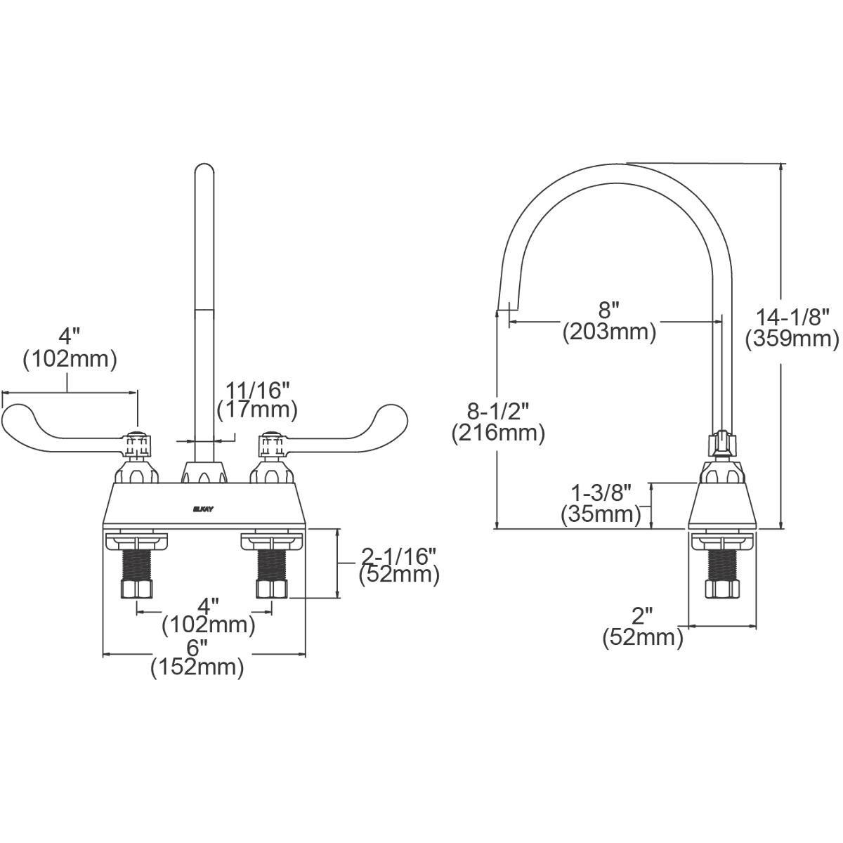 Elkay Chrome DECK MNT 4IN CS GN 8IN SPT 1PC WRIST BLD HNDL 4IN 
