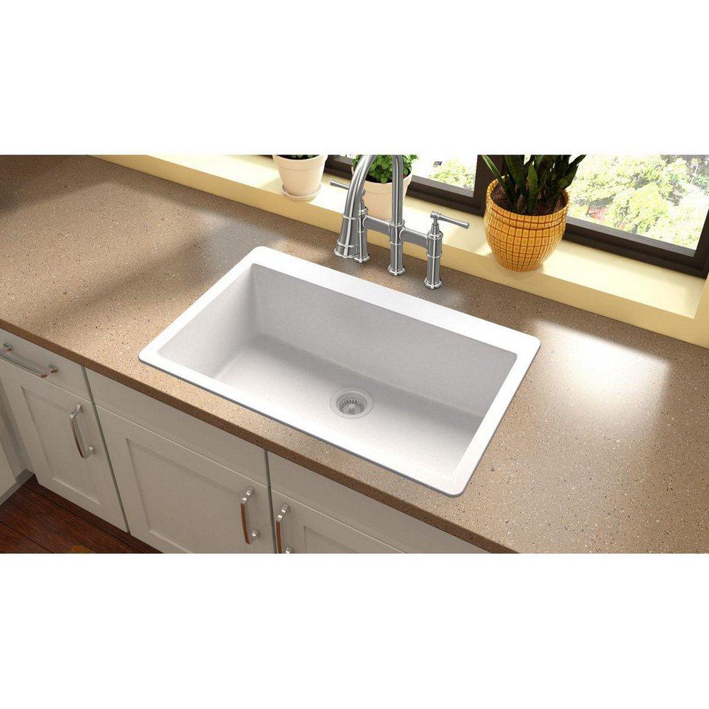 Elkay White 33 x 20-7/8 in. No Hole Composite Single Bowl Drop-in Kitchen Sink 