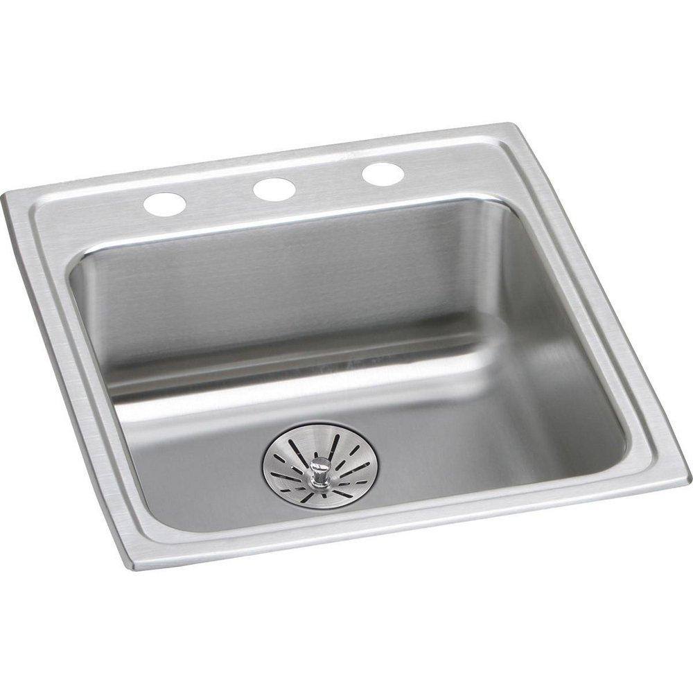 Elkay Lustrous Satin 18 GAUGE STAINLESS STEEL 19.5 X 22 X 6.5 SINGLE BOWL TOP MOUNT KITCHEN SINK KIT 