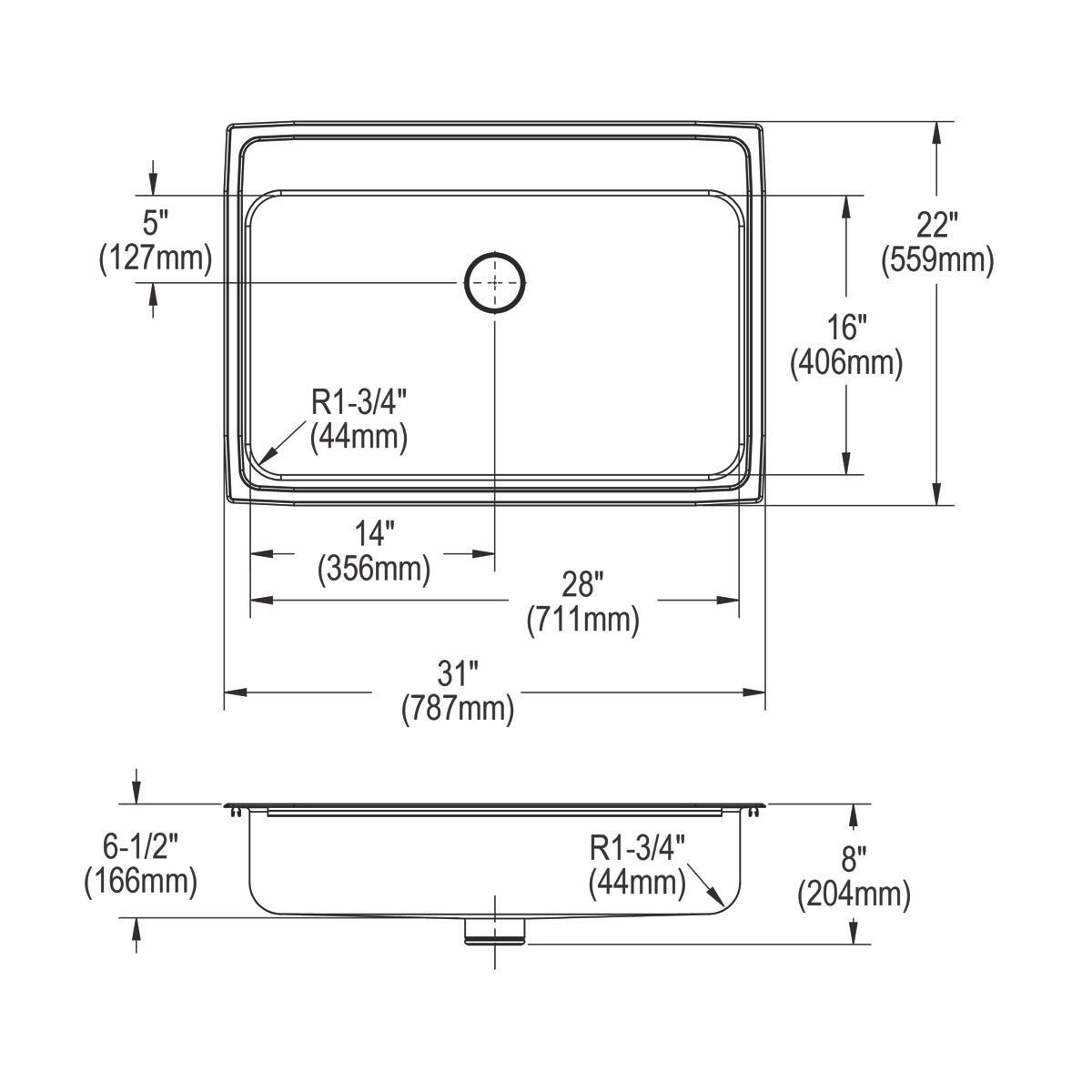 Elkay Brushed Nickel 31 x 22 in. Stainless Steel Single Bowl Drop-in Kitchen Sink in Lustrous Satin 