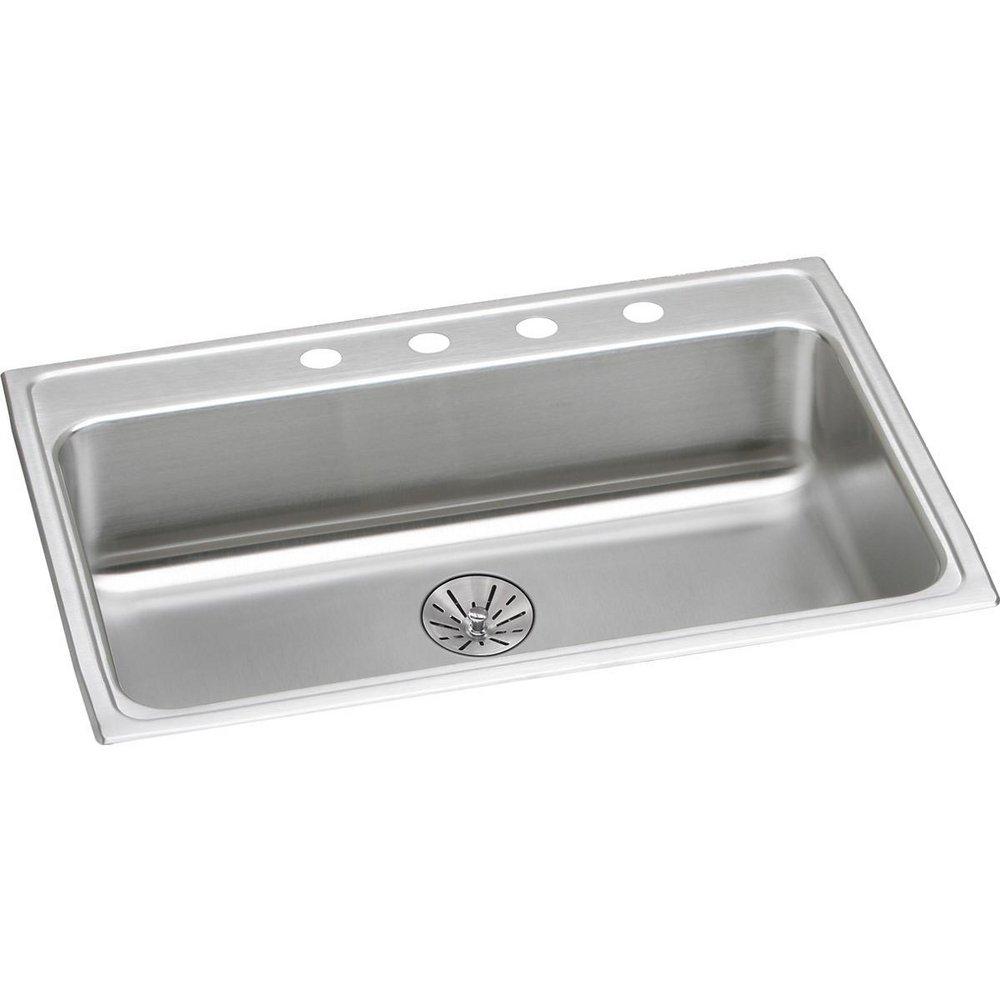 Elkay Lustrous Satin 31 x 22 in. 18 ga 1-Hole 1-Bowl Drop-In 304 Stainless Steel Kitchen Sink with Rear Center Drain 