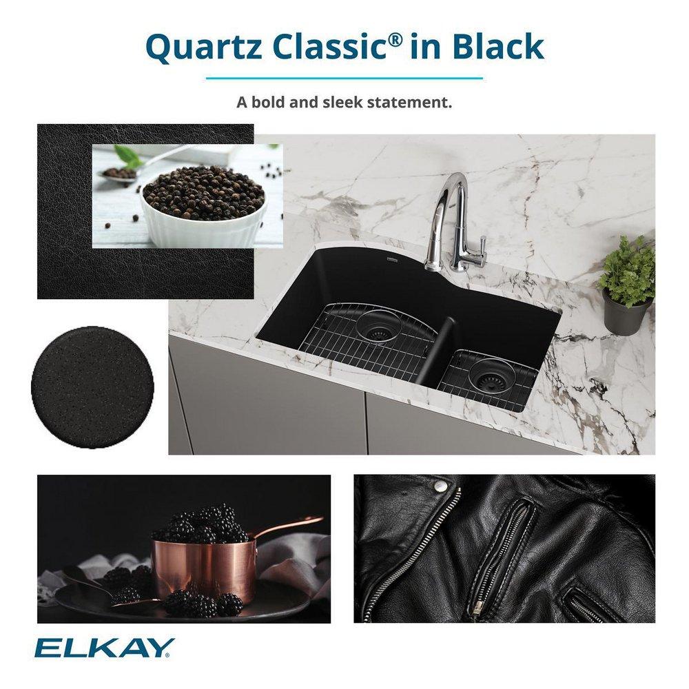 Elkay Black 33 x 19 in. No Hole Composite Double Bowl Undermount Kitchen Sink 