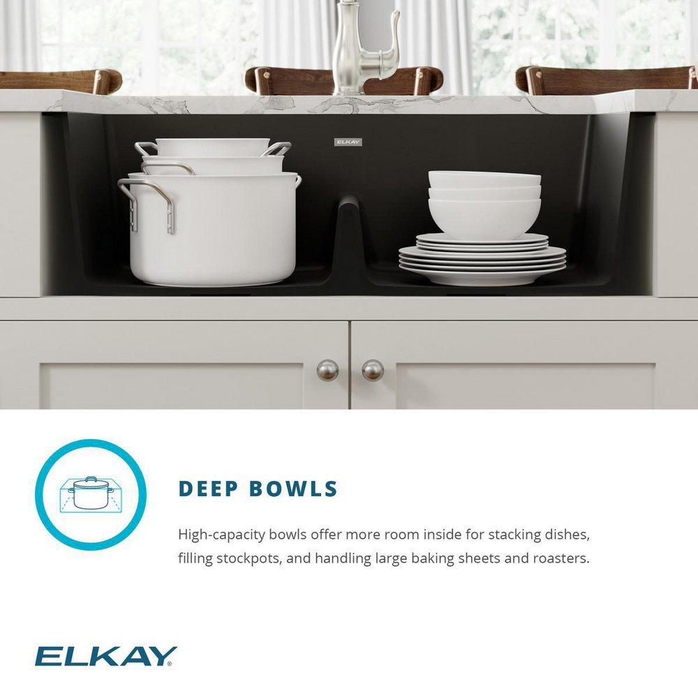 Elkay Black 33 x 19 in. No Hole Composite Double Bowl Undermount Kitchen Sink 