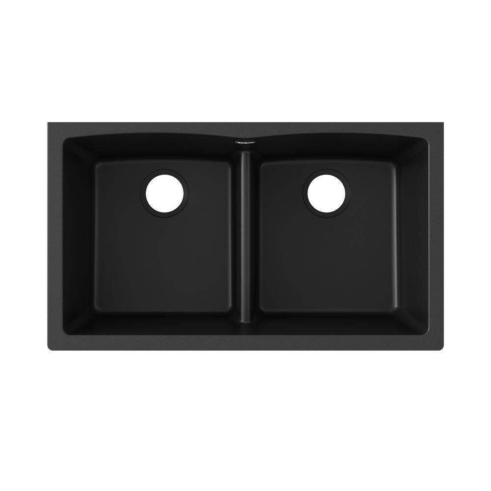 Elkay Black 33 x 19 in. No Hole Composite Double Bowl Undermount Kitchen Sink 