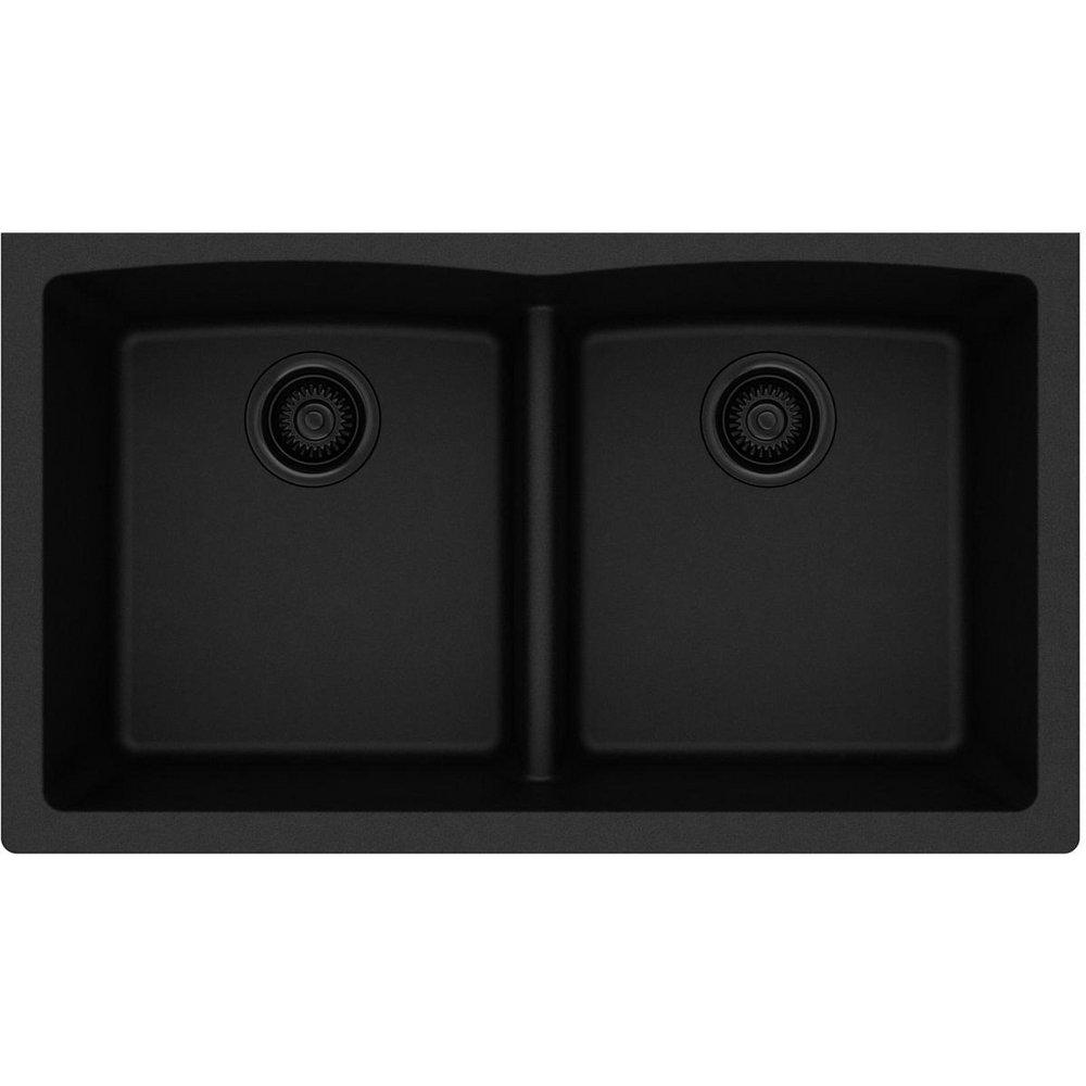 Elkay Black 33 x 19 in. No Hole Composite Double Bowl Undermount Kitchen Sink 