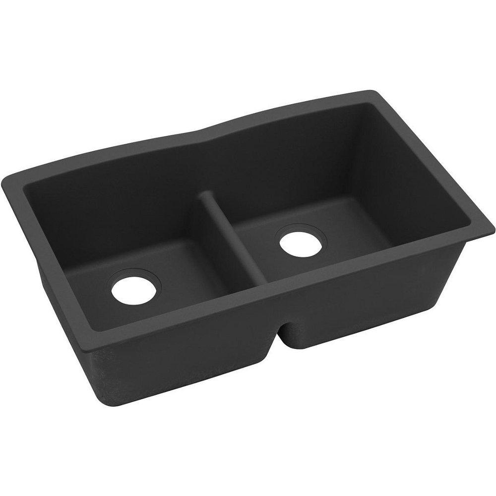 Elkay Black 33 x 19 in. No Hole Composite Double Bowl Undermount Kitchen Sink 