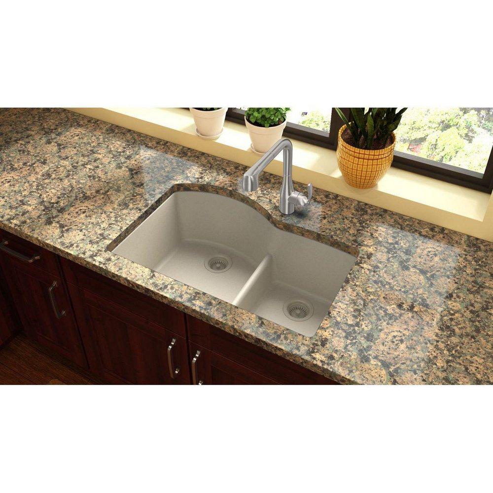 Elkay Bisque 33 x 22 in. No Hole Composite Double Bowl Undermount Kitchen Sink 