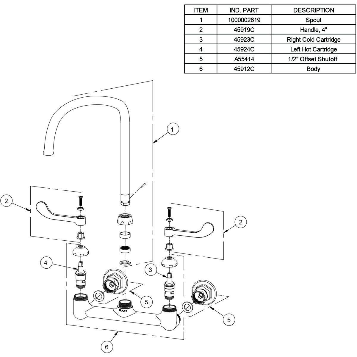 Elkay Vibrant&reg; Brushed Bronze WALL MNT 8IN GN 8IN SPT 1PC WRIST BLD HNDL 4IN SHUT OFF 