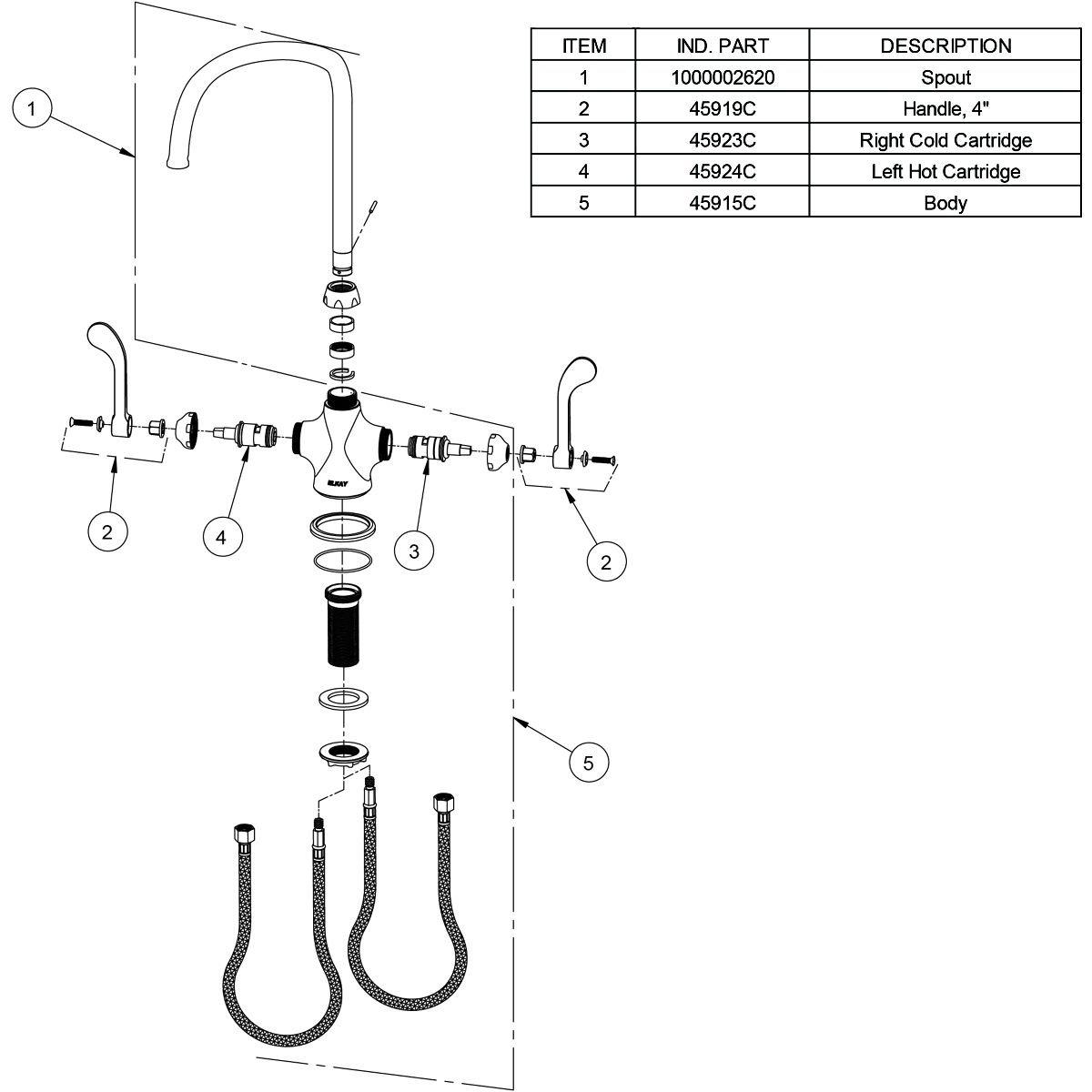 Elkay Chrome Two Handle Wristblade Deck Mount Food Service Faucet 