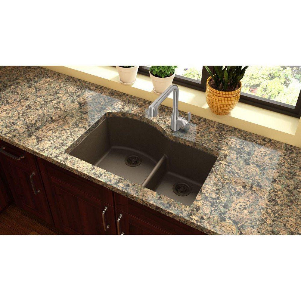 Elkay Mocha 33 x 22 in. No Hole Composite Double Bowl Undermount Kitchen Sink 