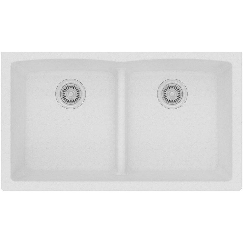 Elkay White 33 x 19 in. No Hole Composite Double Bowl Undermount Kitchen Sink 