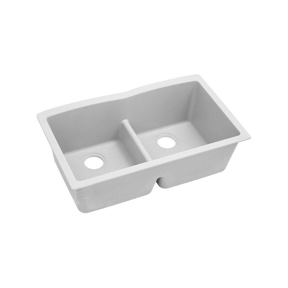 Elkay White 33 x 19 in. No Hole Composite Double Bowl Undermount Kitchen Sink 