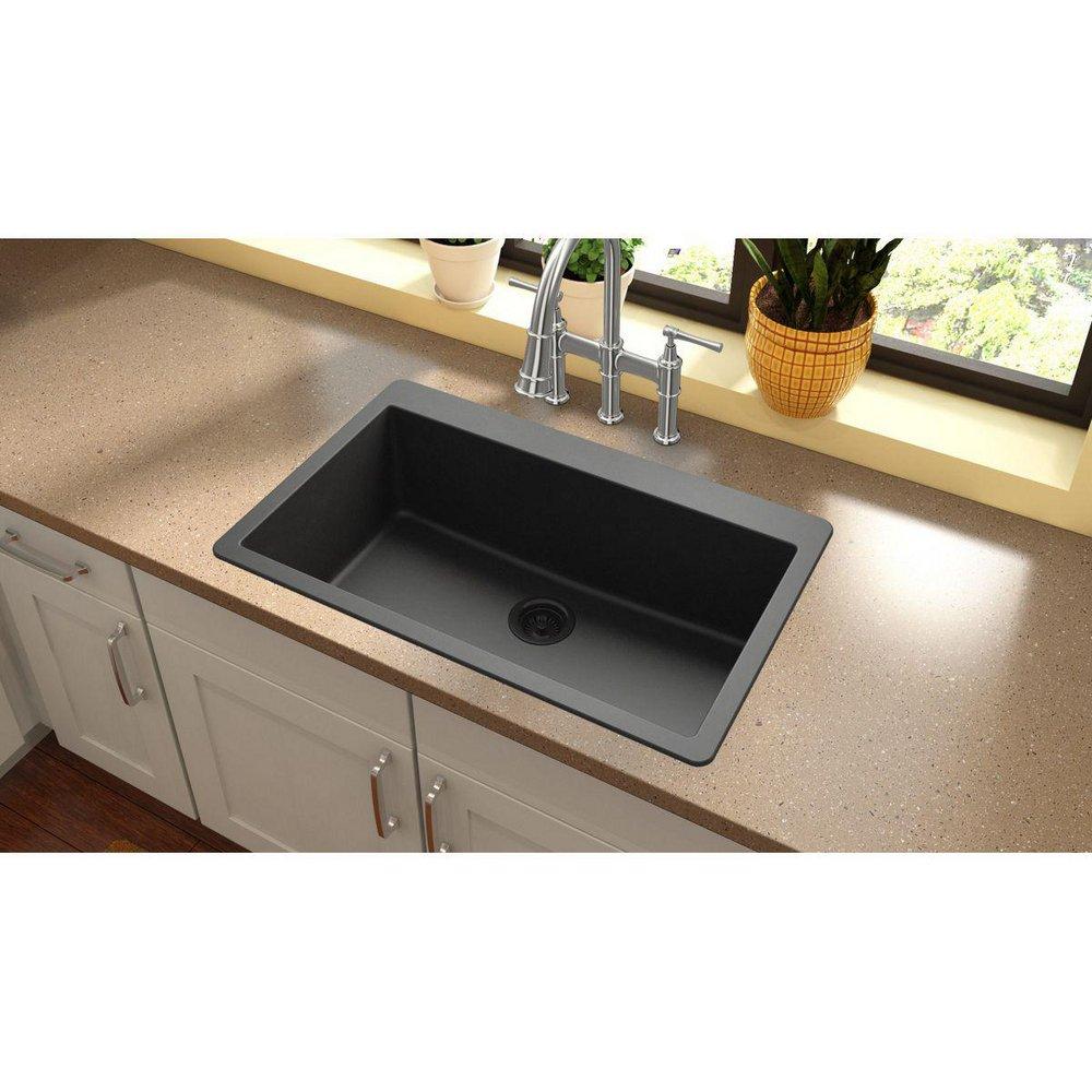 Elkay Black 33 x 20-7/8 in. No Hole Composite Single Bowl Drop-in Kitchen Sink 