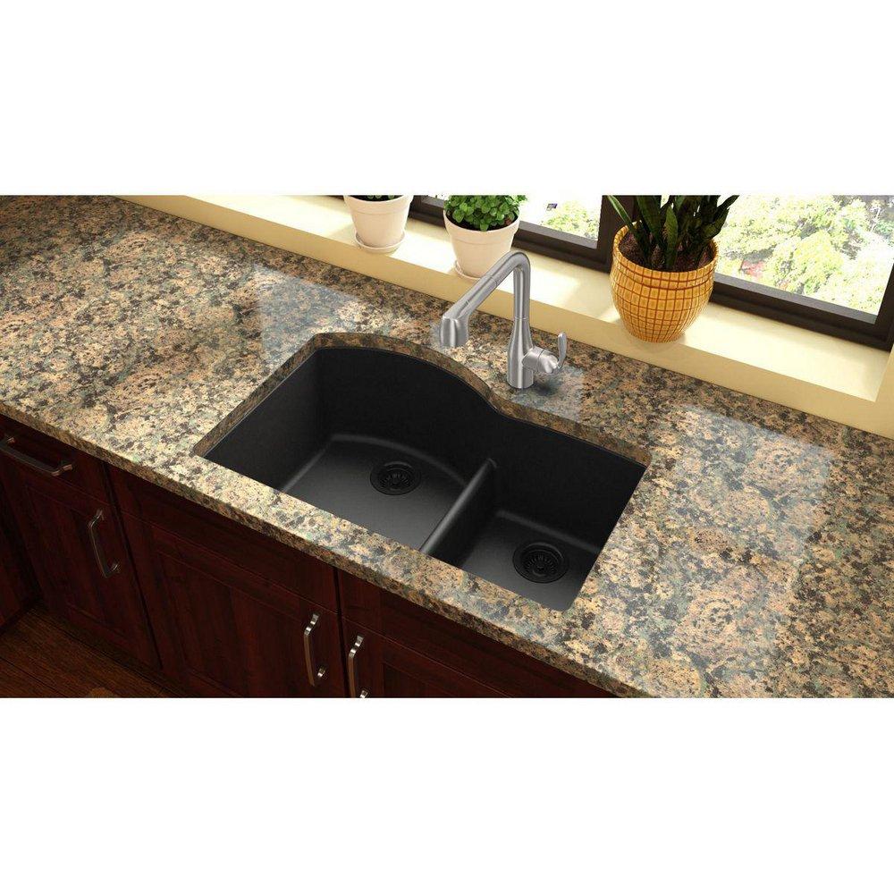 Elkay Black 33 x 22 in. No Hole Composite Double Bowl Undermount Kitchen Sink 