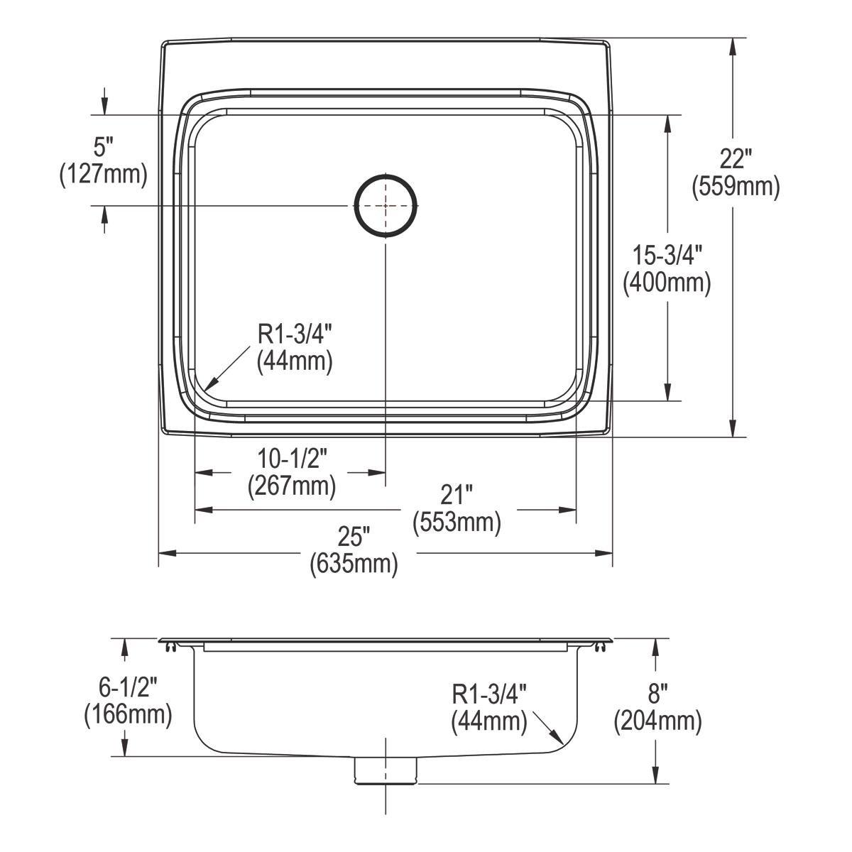 Elkay Lustrous Satin 25 x 22 in. Stainless Steel Single Bowl Drop-in Kitchen Sink in Lustrous Satin 