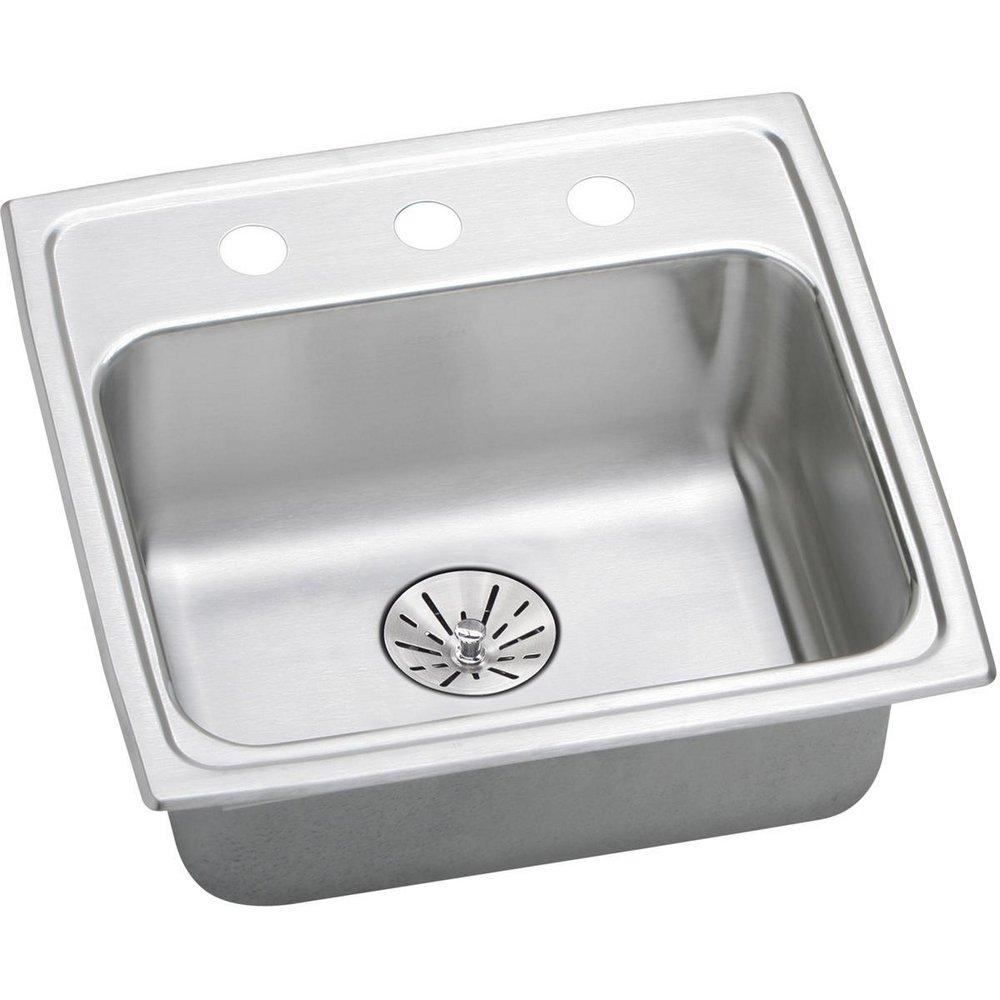 Elkay Satin 19-1/2 x 19 in. 3 Hole Single Bowl Self-rimming or Drop-in Stainless Steel Kitchen Sink with Rear Center Drain 
