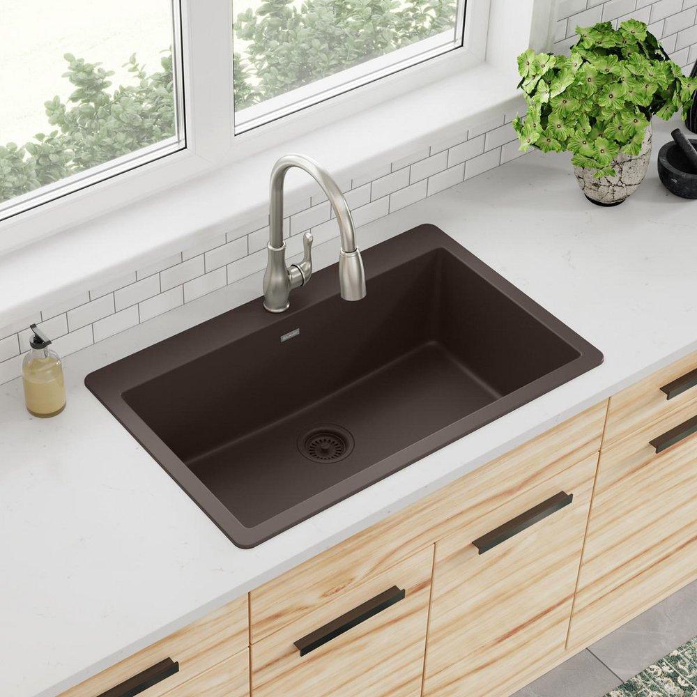 Elkay Mocha 33 x 20-7/8 in. No Hole Composite Single Bowl Drop-in Kitchen Sink 