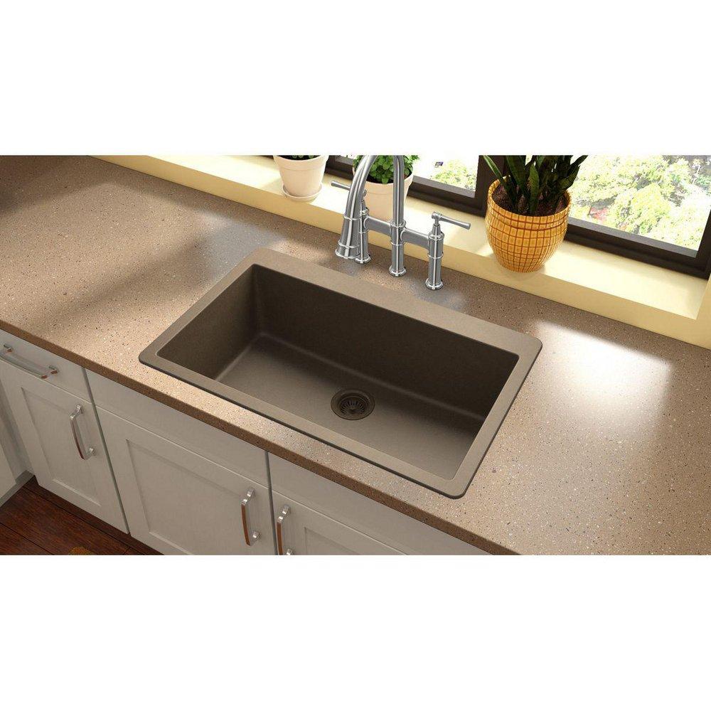 Elkay Mocha 33 x 20-7/8 in. No-Hole Composite Single Bowl Drop-in Kitchen Sink 