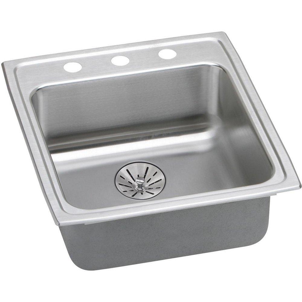 Elkay Satin 19-1/2 x 22 in. 3 Hole Single Bowl Self-rimming or Drop-in Stainless Steel Kitchen Sink with Rear Center Drain 