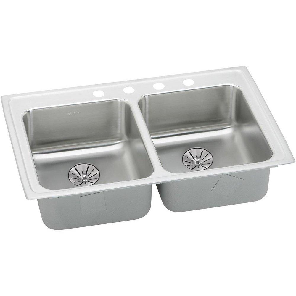 Elkay Satin 33 x 19-1/2 in. 3 Hole Stainless Steel Double Bowl Drop-in Kitchen Sink 