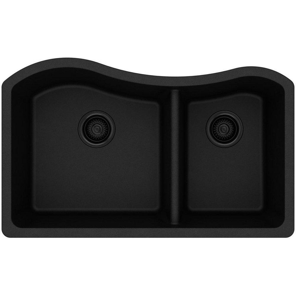 Elkay Black 32-1/2 x 20 in. No Hole Composite Double Bowl Undermount Kitchen Sink 