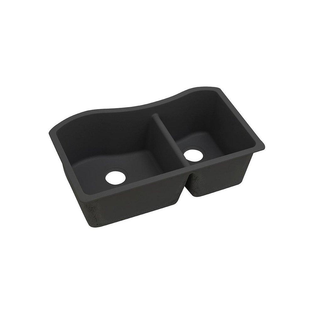Elkay Black 32-1/2 x 20 in. No Hole Composite Double Bowl Undermount Kitchen Sink 