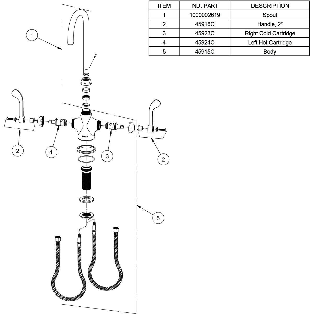 Elkay Chrome Two Handle Lever Deck Mount Food Service Faucet 