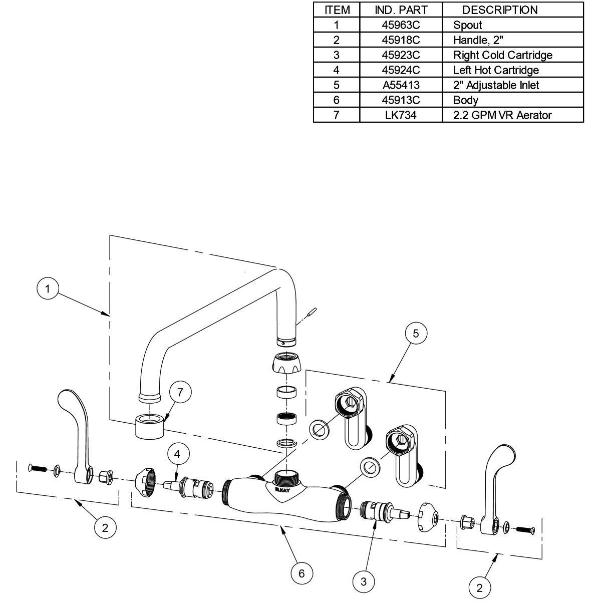 Elkay Chrome WALL MNT 4IN AT 12IN SPT 1PC WRIST BLD HNDL 6IN 2IN HW 