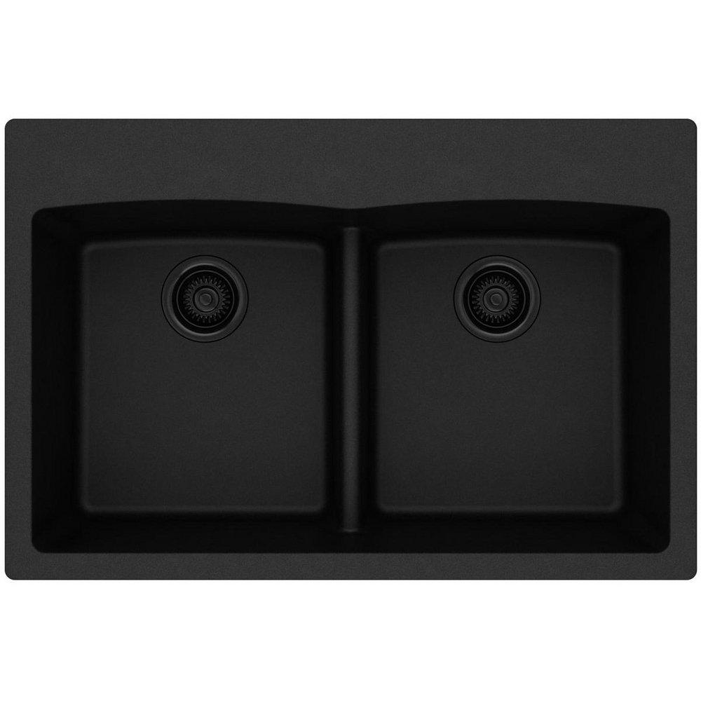 Elkay Black 33 x 22 in. No Hole Composite Double Bowl Drop-in Kitchen Sink 