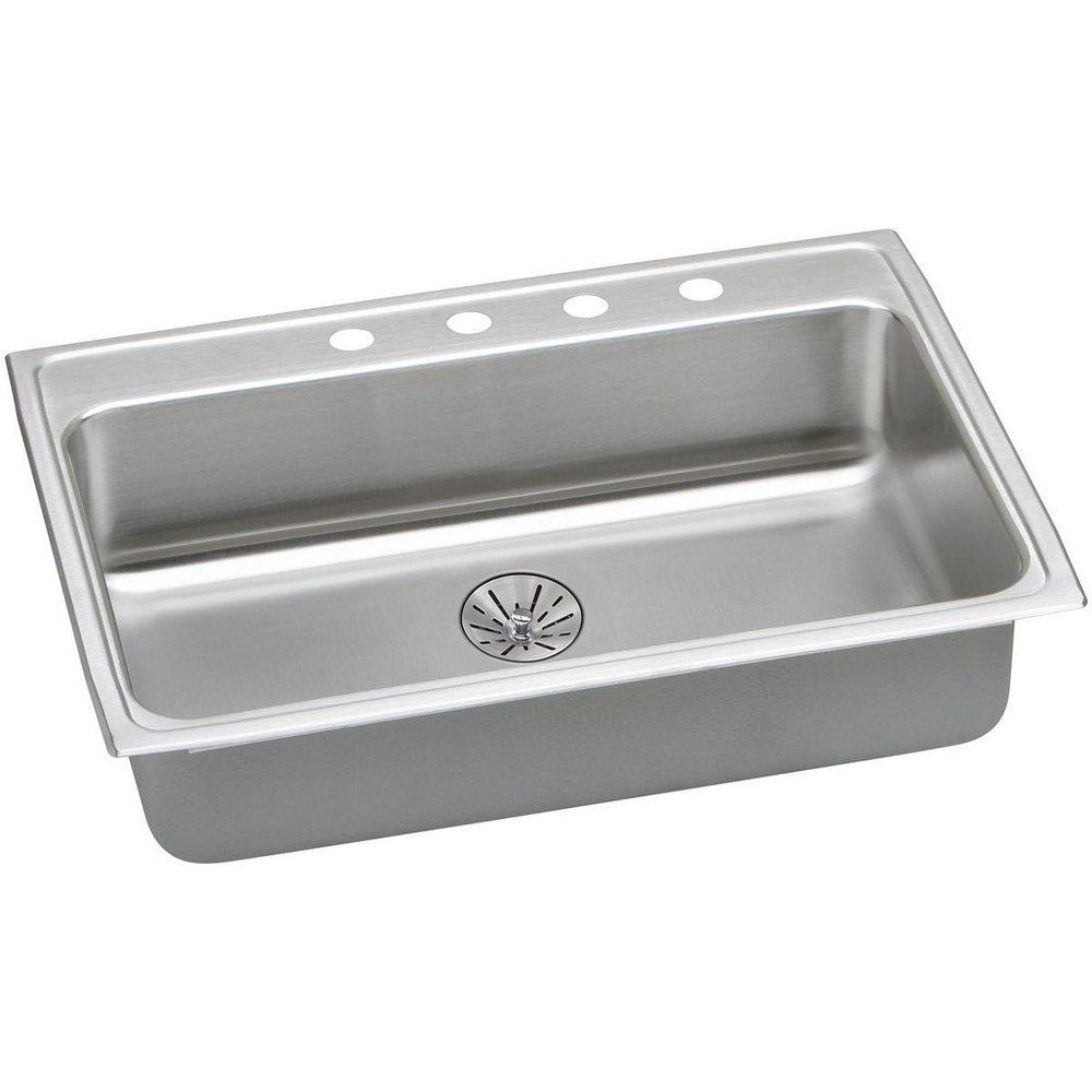 Elkay Satin 31 x 22 in. 2 Hole Single Bowl Self-rimming or Drop-in Stainless Steel Kitchen Sink with Rear Center Drain 