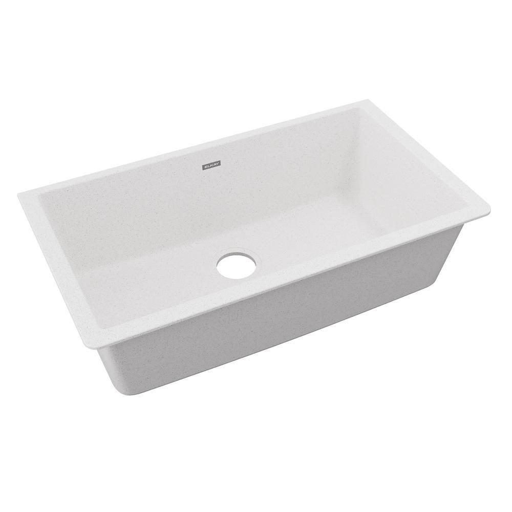 Elkay White 33 x 18-7/16 in. No Hole Composite Single Bowl Undermount Kitchen Sink 