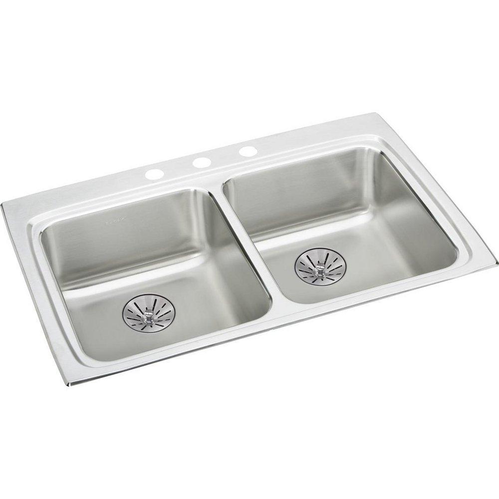 Elkay Satin Black 33 x 22 in. Stainless Steel Double Bowl Drop-in Kitchen Sink in Lustrous Satin 