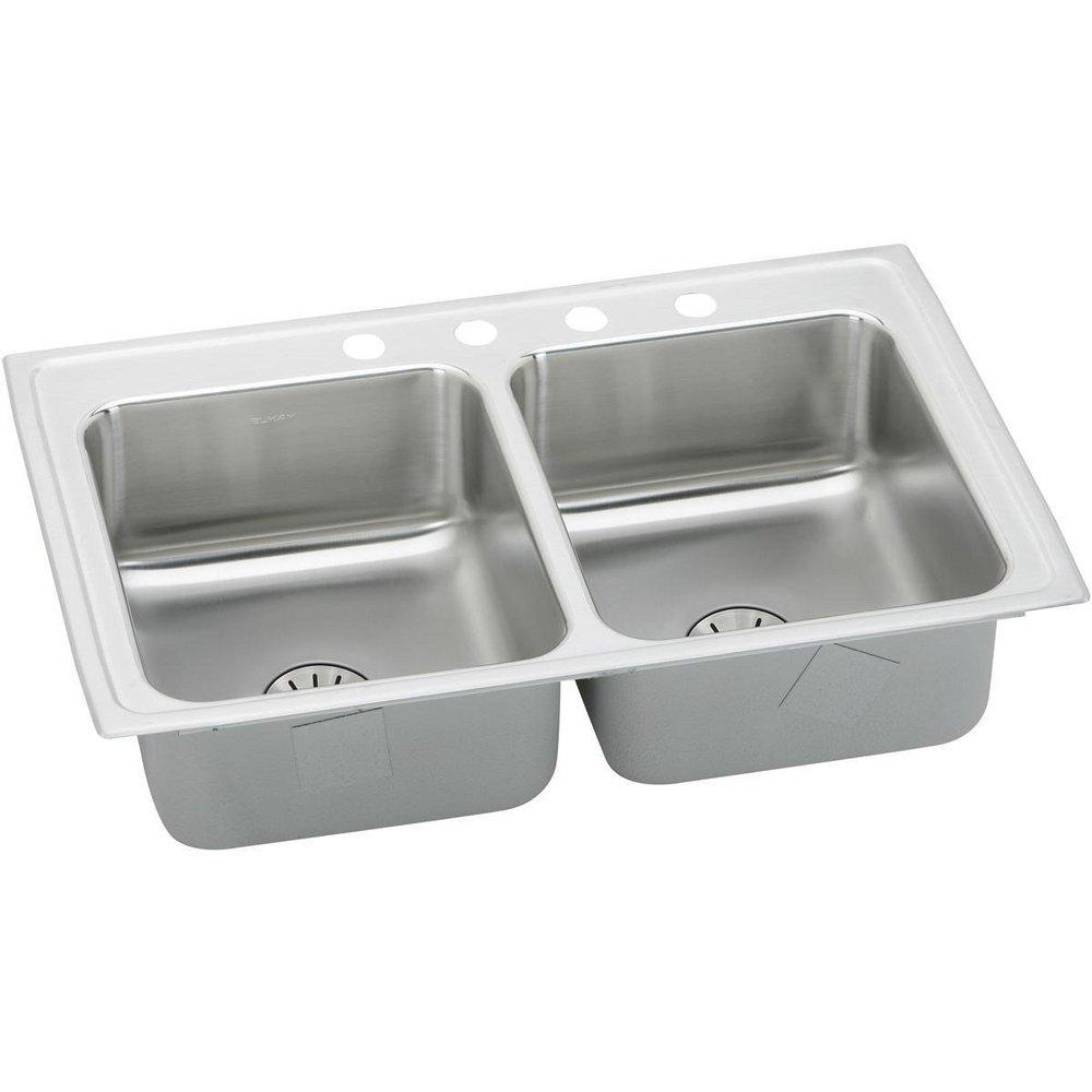 Elkay Brushed Nickel 29 x 18 in. Stainless Steel Double Bowl Drop-in Kitchen Sink in Lustrous Satin 