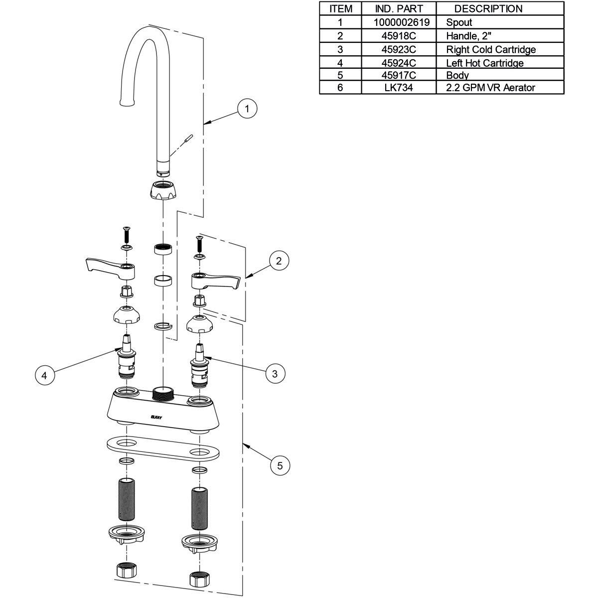 Elkay Chrome Two Handle Lever Deck Mount Faucet 