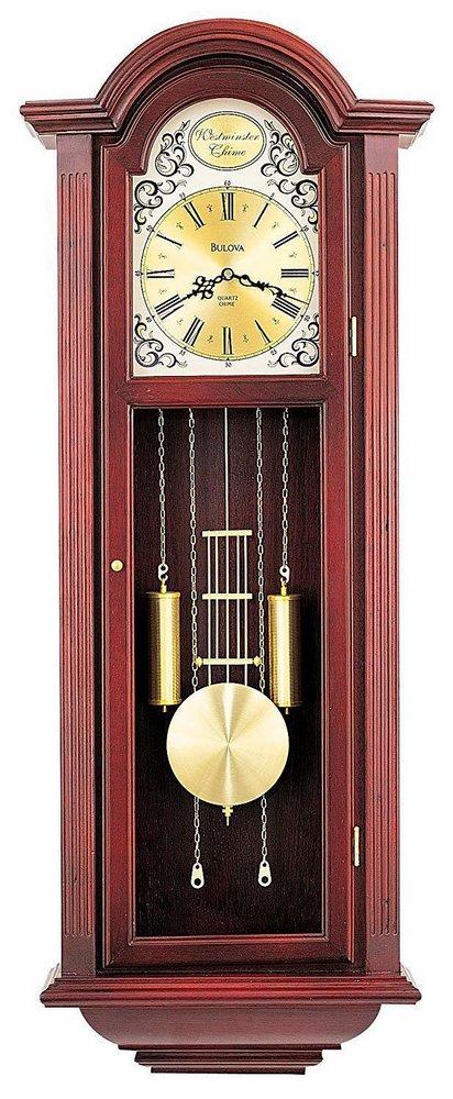 Bulova Corporation Dark Mahogany 38-1/2 x 15 in. Strike and Chime Wall Clock 