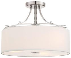 60W 3-Light Medium E-26 16.5 in. Wide Semi-Flush Ceiling Fixture with Fabric Shaden in Brushed Nickel