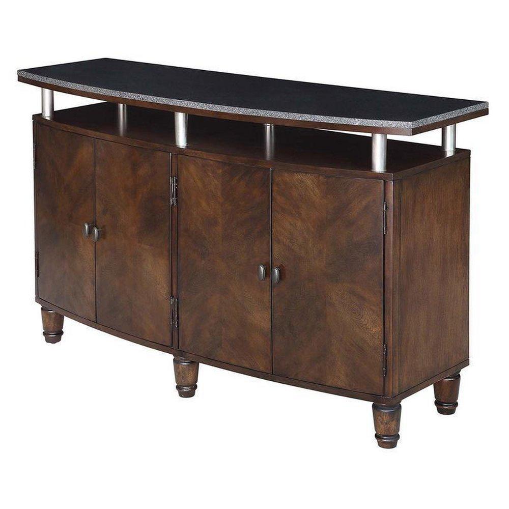 Crestview Collection Walnut 34 x 55-1/2 x 18 in. 4-Curved Door Media Console with Granite Top 