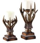 13 in. Candleholder in Weathered Antler and Wood Set of 2