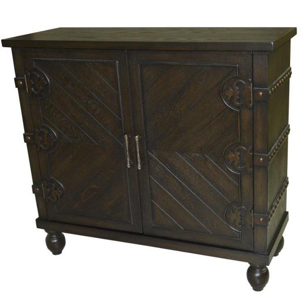Crestview Collection Antique Brown Oak 38 x 34-1/2 x 14 in. Cabinet with Nailhead Trim 