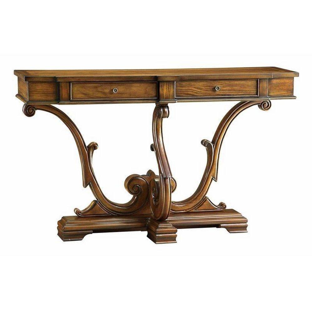 Crestview Collection Brown 36 x 60 in. 2-Drawer Carved Leg Console 