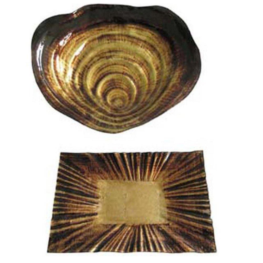 Crestview Collection Glass Oyster Gold Tray Set of 2 